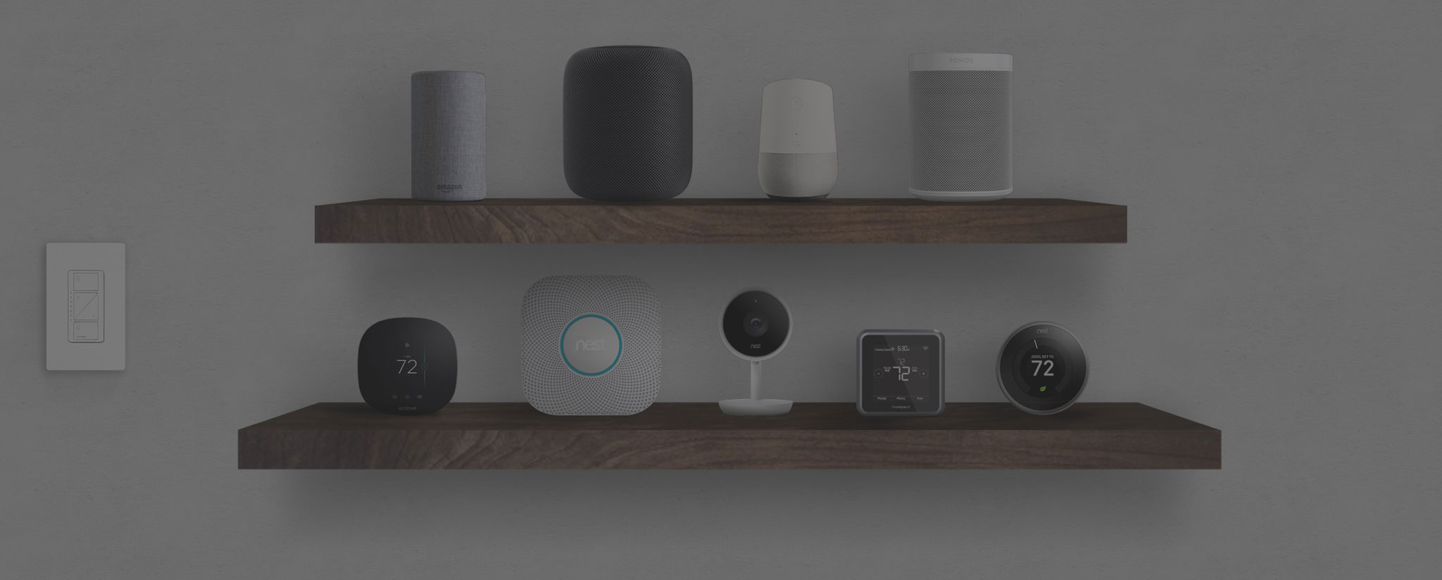 Smart devices on mounted shelf
