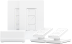 Smart home dimmer kit with a smart bridge, 2 in-wall dimmers, 2 Pico Smart Remotes with 2 pedestals and 2 wallplates
